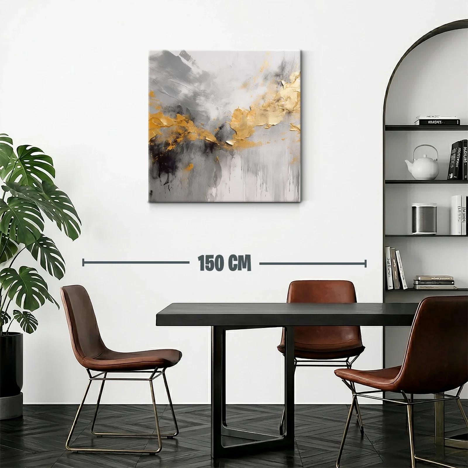 Cuadro abstracto con tonos dorados y grises elegantes — miniatura 2