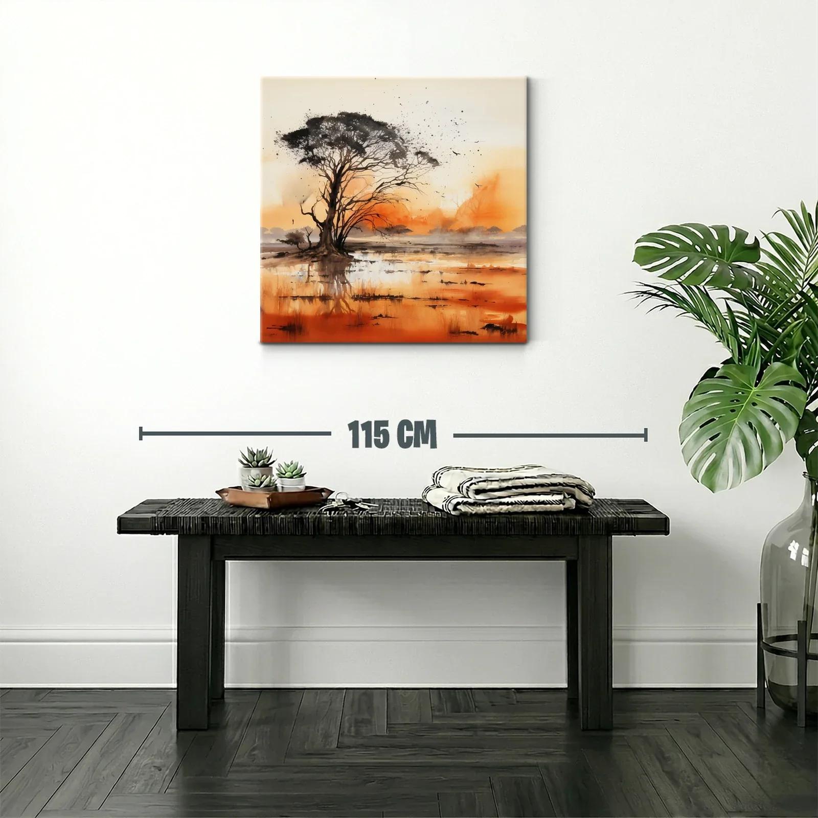 Paisaje sereno con árbol y reflejos en tonos cálidos — miniatura 2