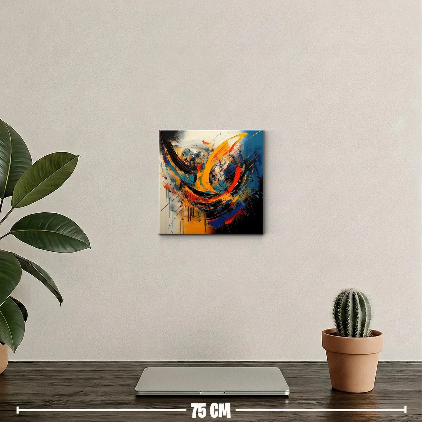 Cuadro abstracto con dinámicos trazos azules y amarillos — miniatura 2