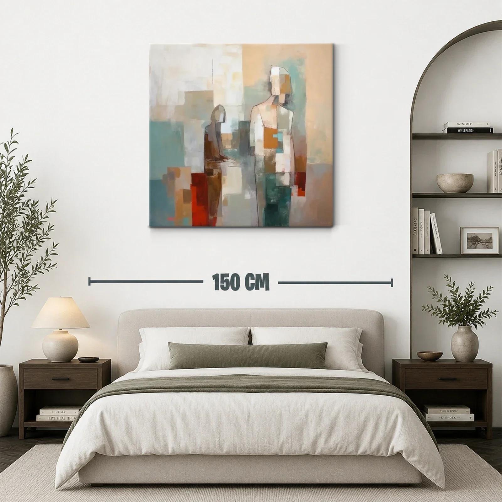 Cuadro abstracto con siluetas en tonos tierra y azules — miniatura 3