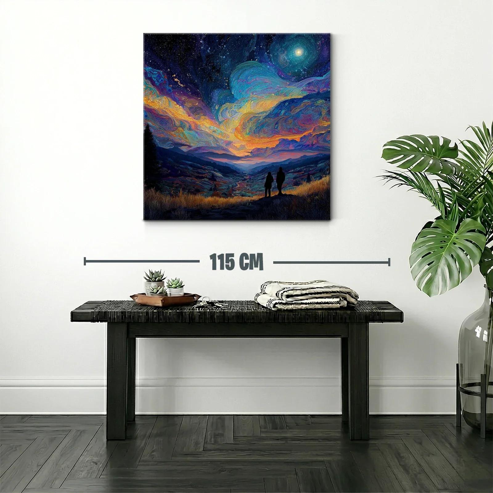 Paisaje nocturno con cielo estrellado y figuras en silueta — miniatura 2