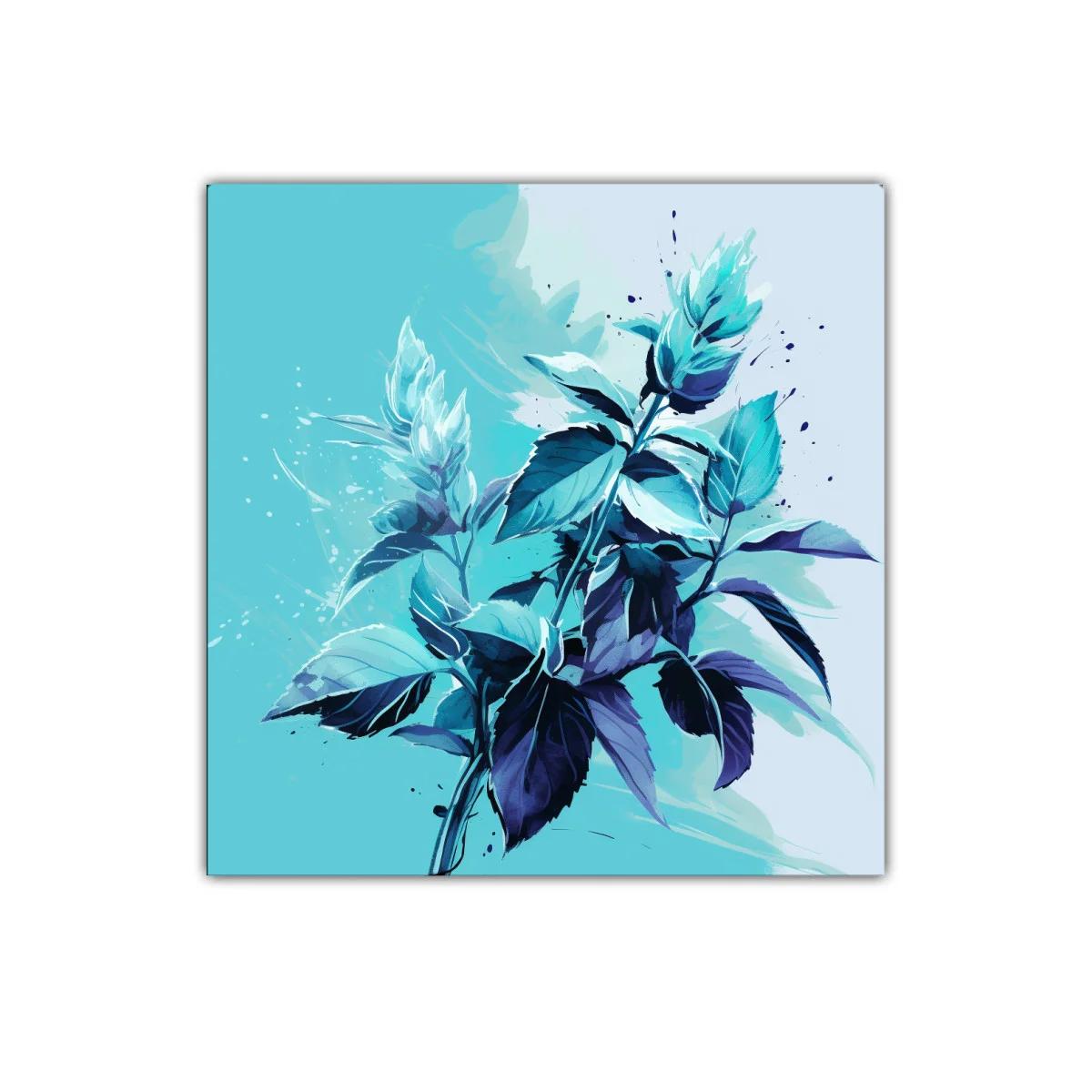 Cuadro decorativo con ramo floral en tonos azulados