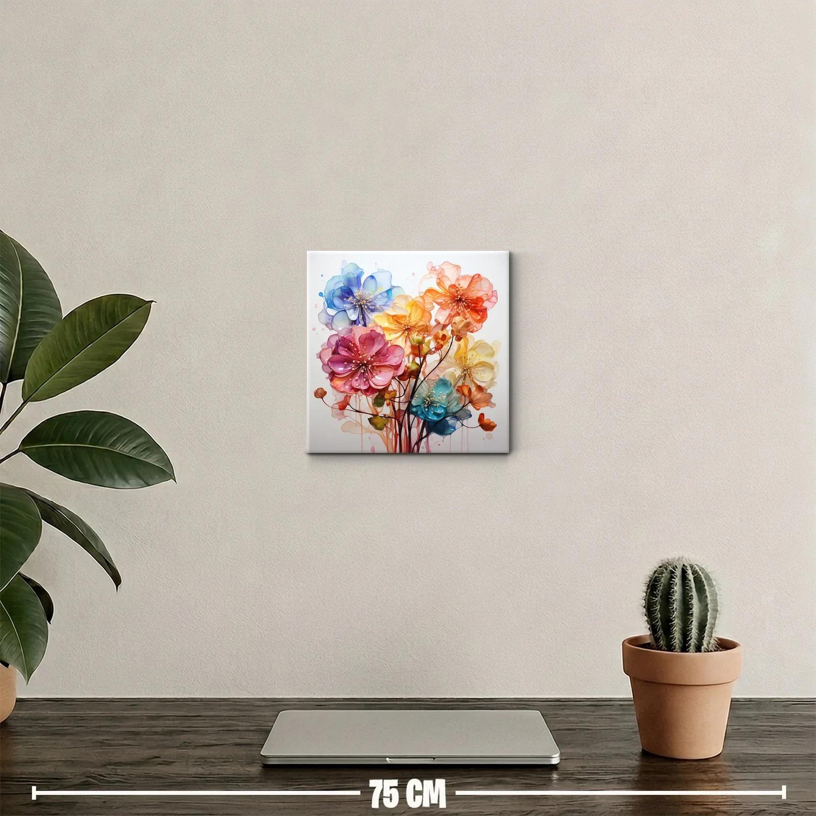 Cuadro decorativo flores vibrantes en tonos cálidos y fríos — miniatura 2