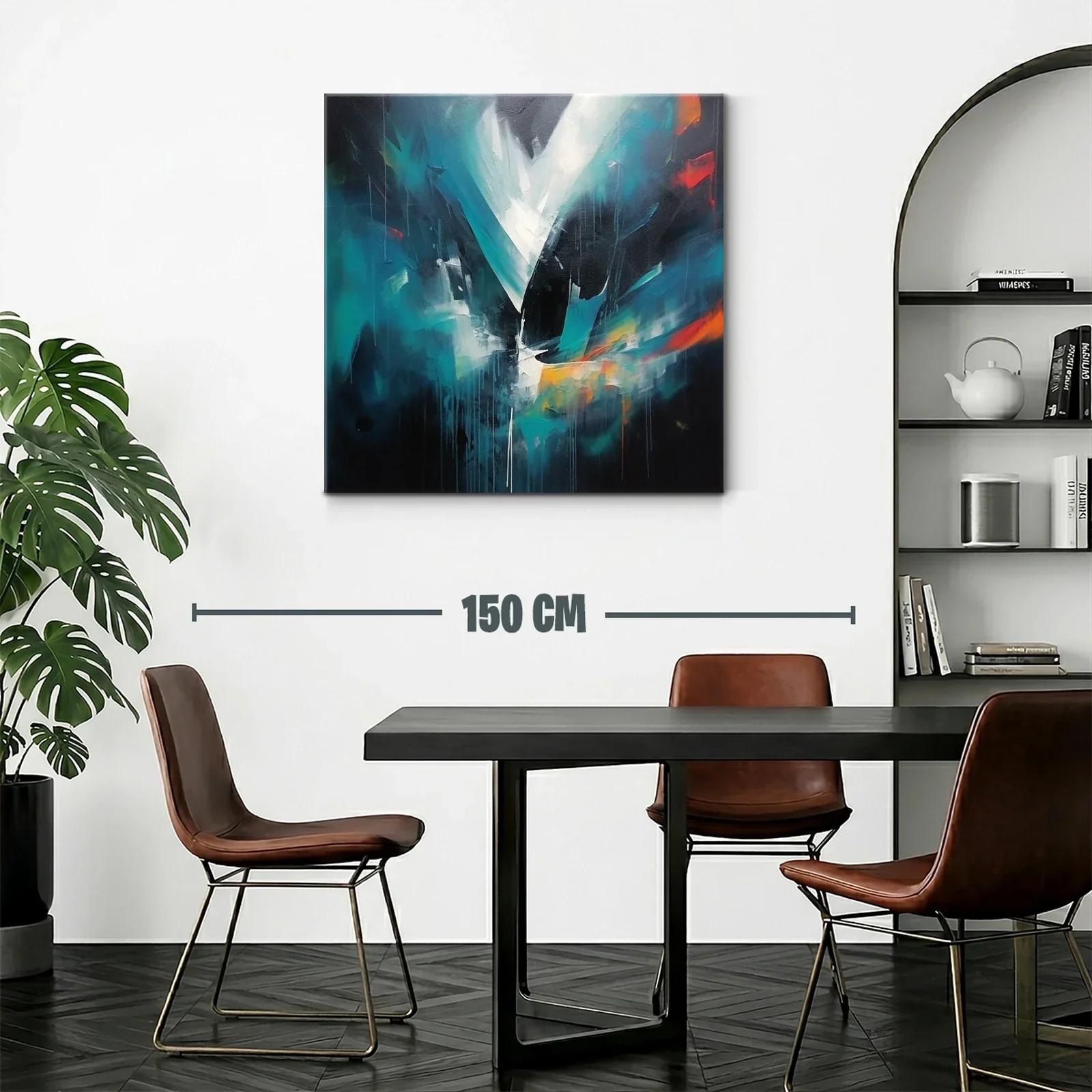Cuadro abstracto en tonos azules con toques vibrantes — miniatura 2