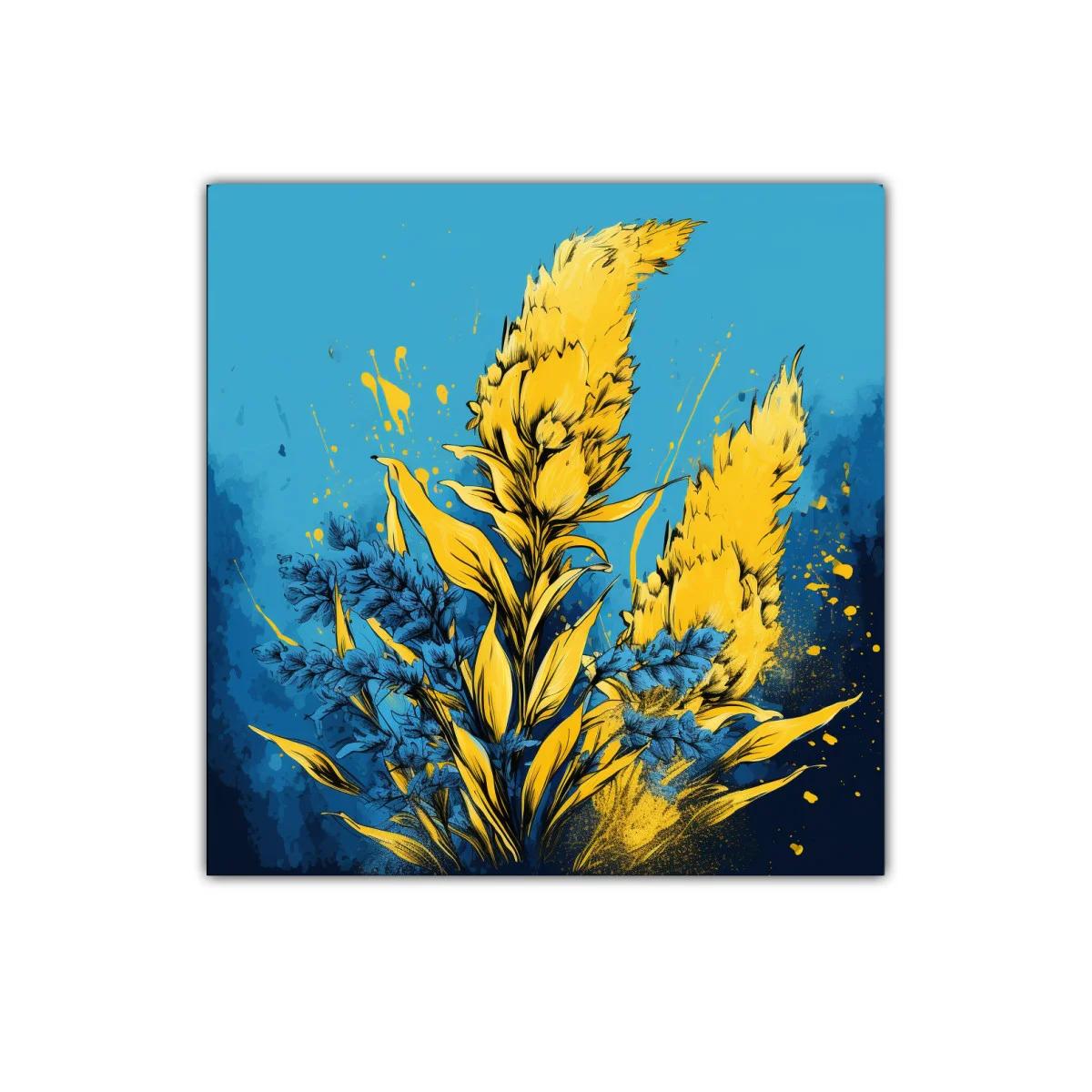Cuadro decorativo de flores amarillas y azul intenso — imagen principal