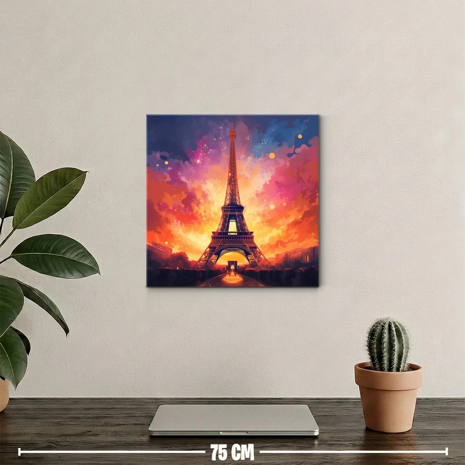 Atardecer vibrante con la Torre Eiffel iluminada en París — miniatura 2