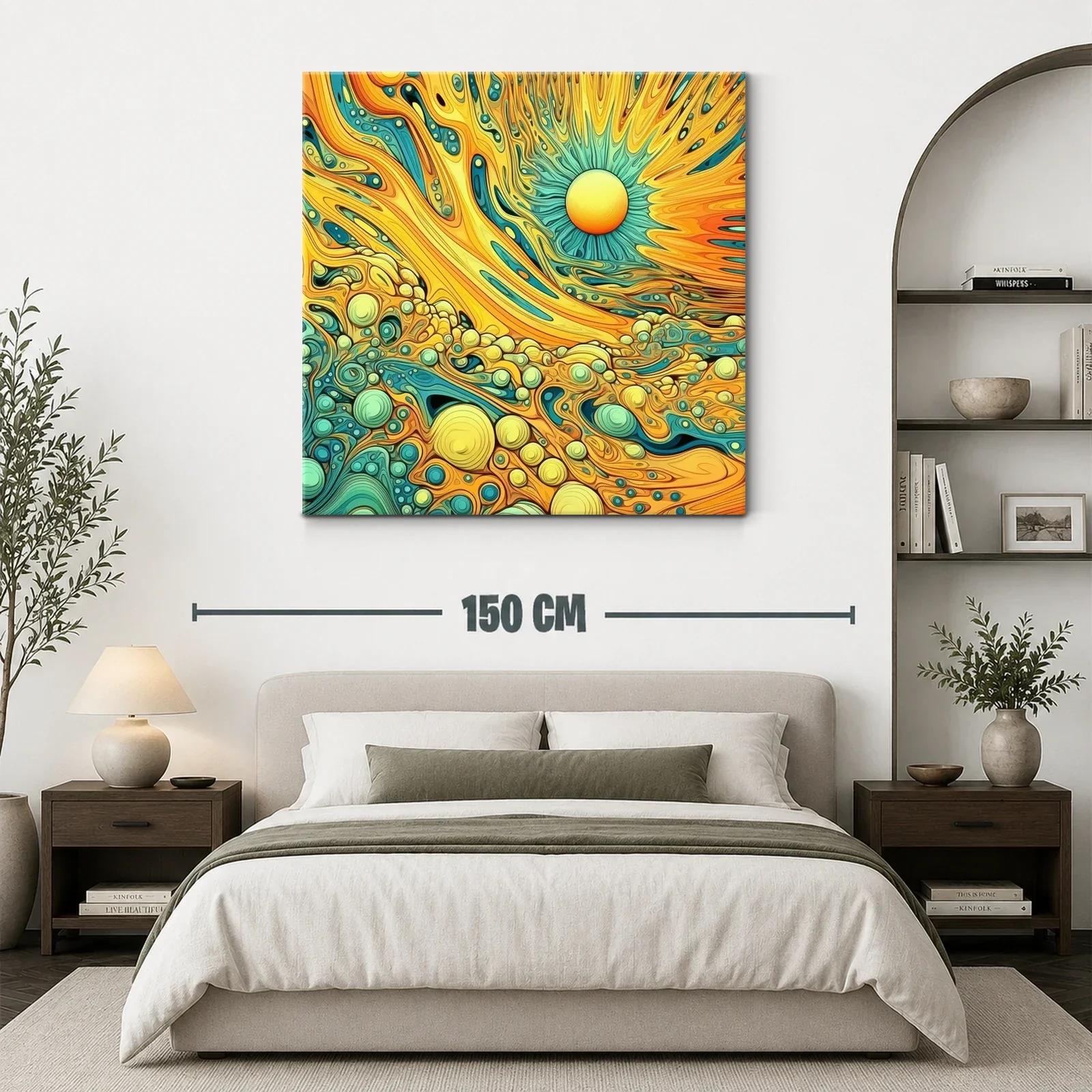 Cuadro vibrante con patrones abstractos en amarillo y azul — miniatura 3