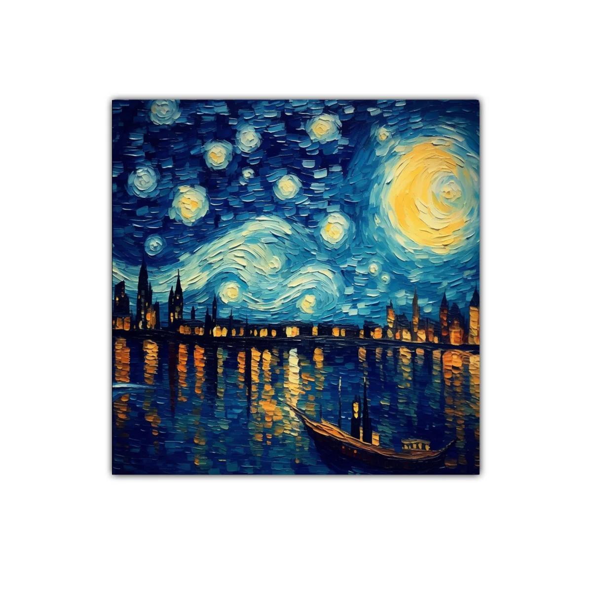 Paisaje nocturno vibrante con cielo estrellado y reflejos urbanos — imagen principal