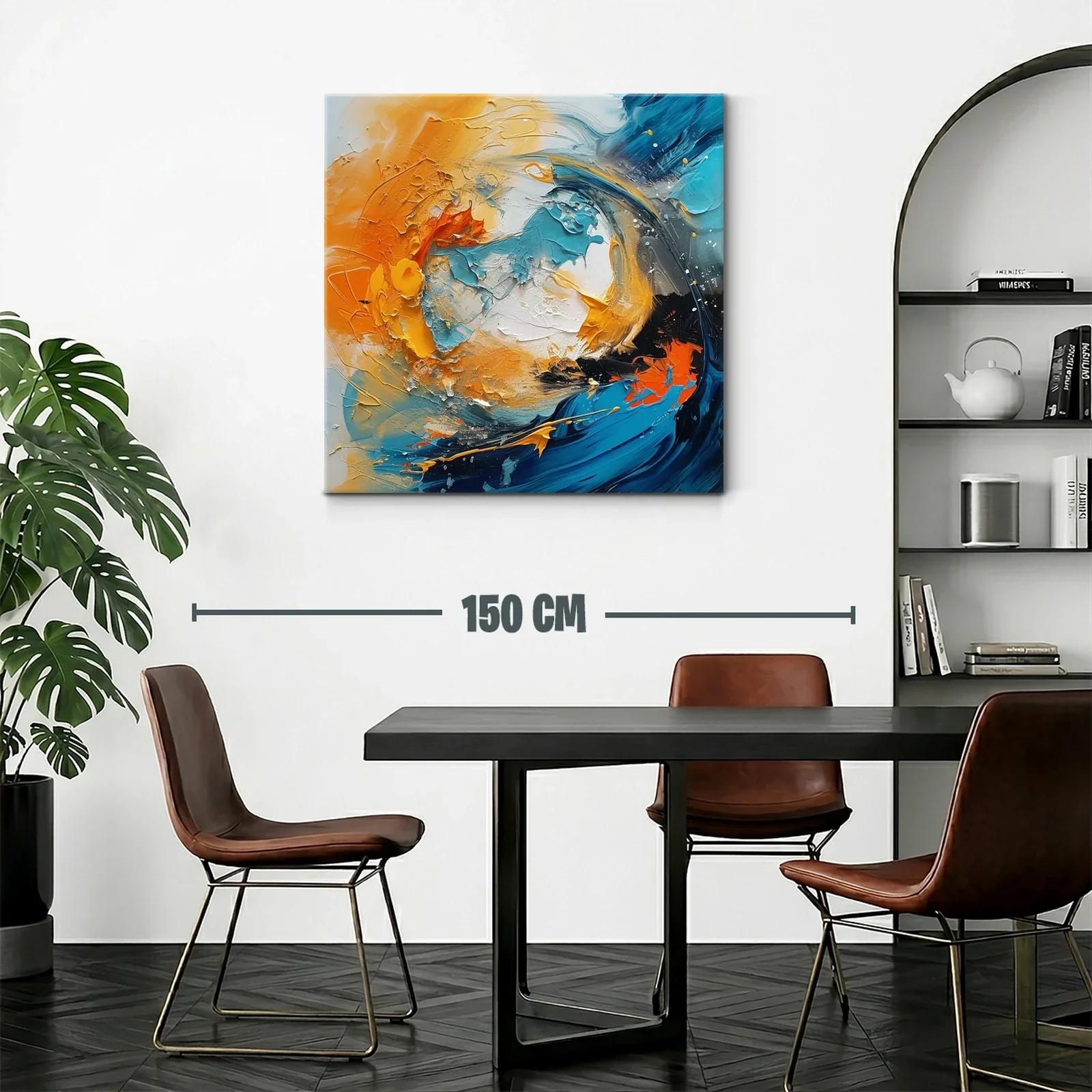 Cuadro abstracto en tonos turquesa y naranja vibrante — miniatura 2