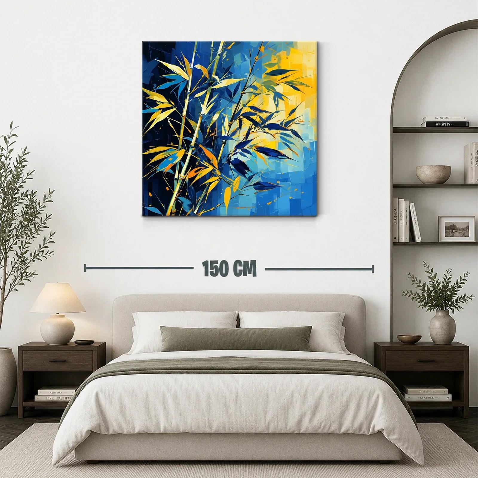 Cuadro moderno con plantas en tonos azules y amarillos vibrantes — miniatura 3
