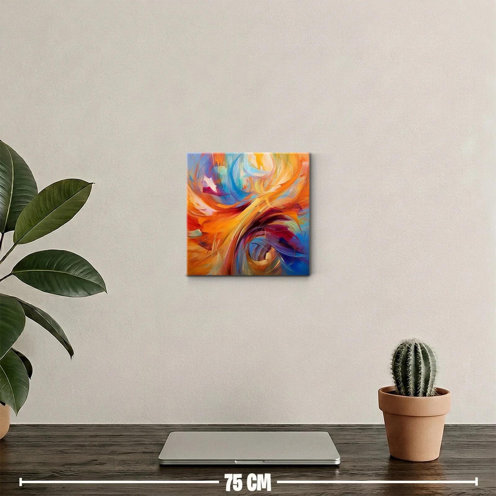 Cuadro abstracto vibrante con tonos cálidos y fríos — miniatura 2