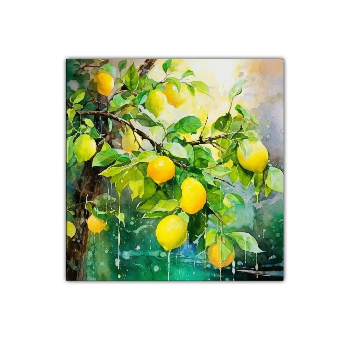 Cuadro con limones vibrantes en ramas verdes frescas — imagen principal