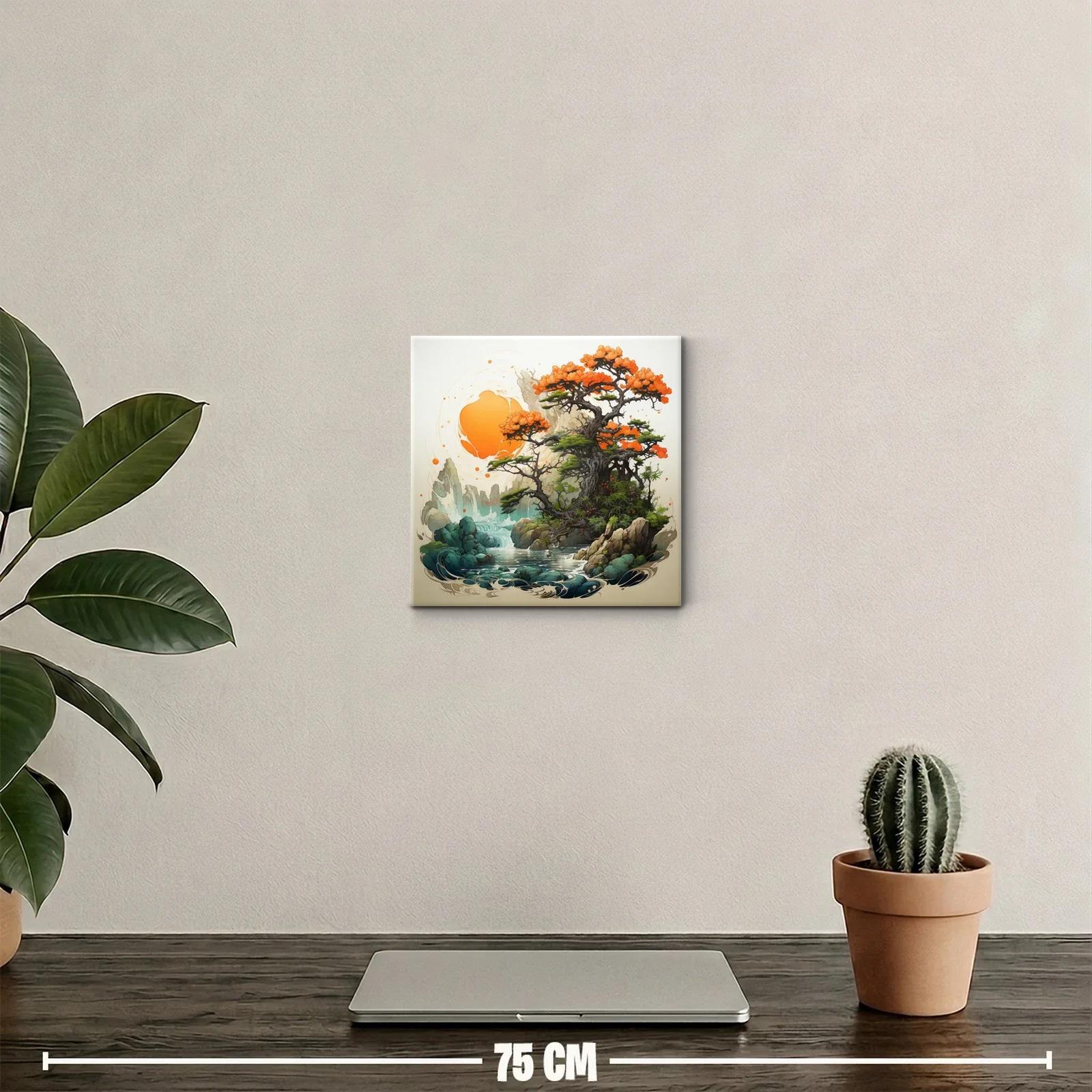 Paisaje sereno con árbol en flor y cascada mística — miniatura 2