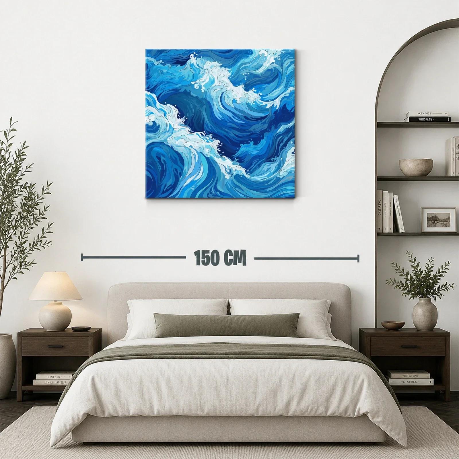 Cuadro moderno con diseño abstracto de olas en tonos azules — miniatura 3