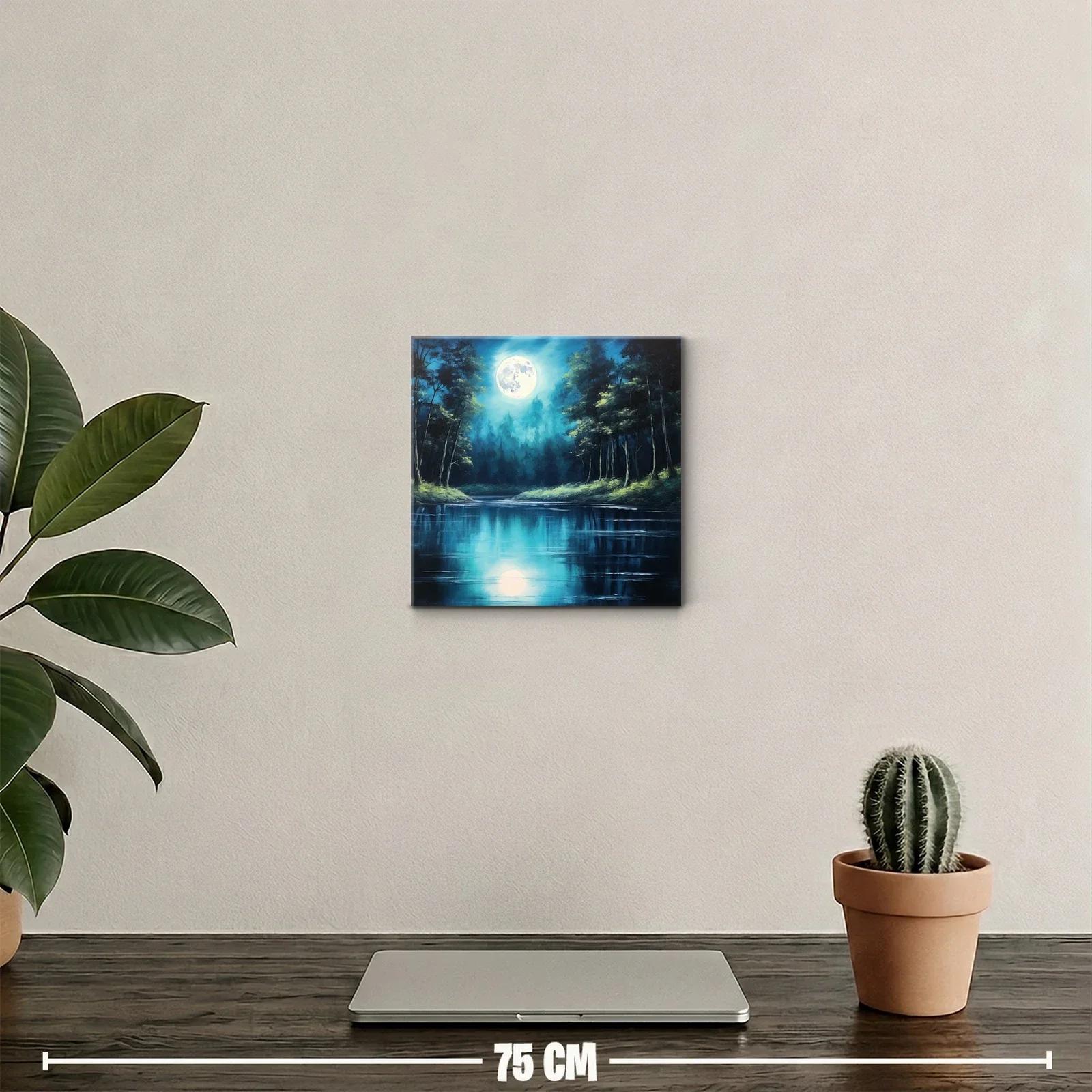 Meditación nocturna con reflejo lunar en el lago azul — miniatura 2