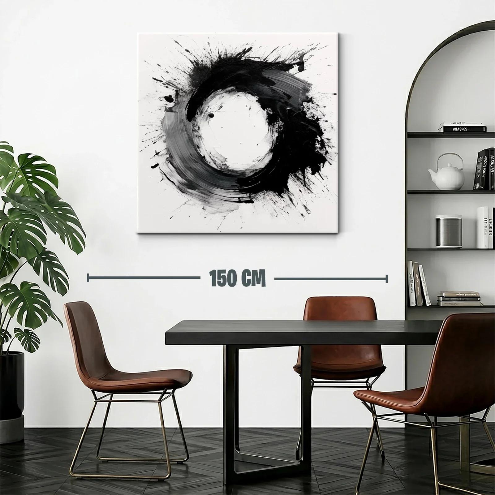 Cuadro abstracto con formas circulares en blanco y negro — miniatura 2