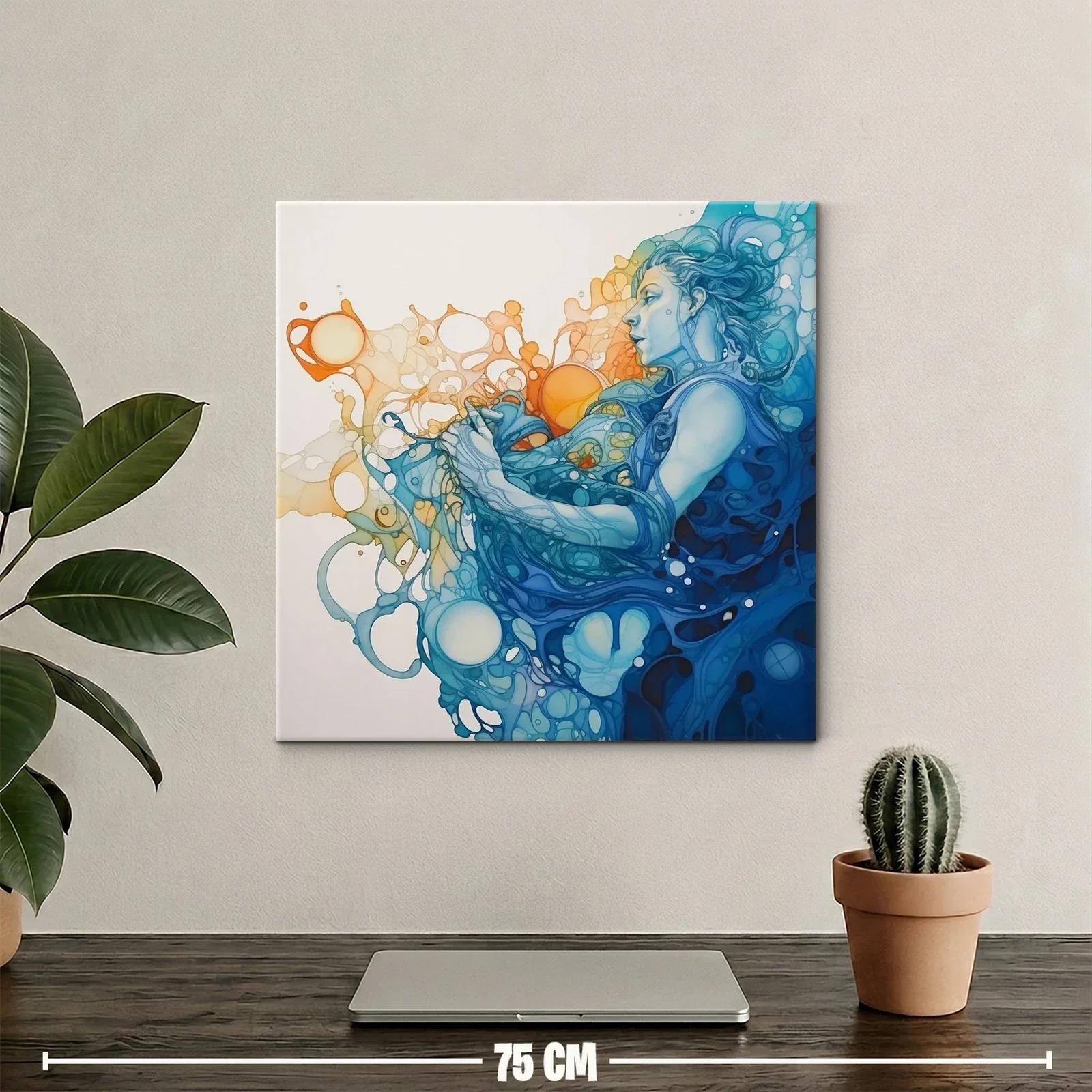 Figura femenina entre ondas fluidas en tonos azules y naranjas — miniatura 2
