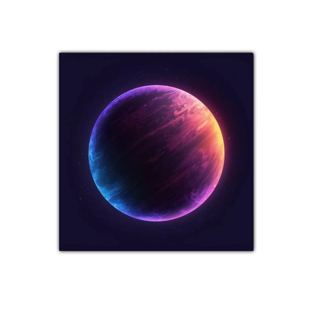 Planeta brillante con tonos púrpura y azul cósmico