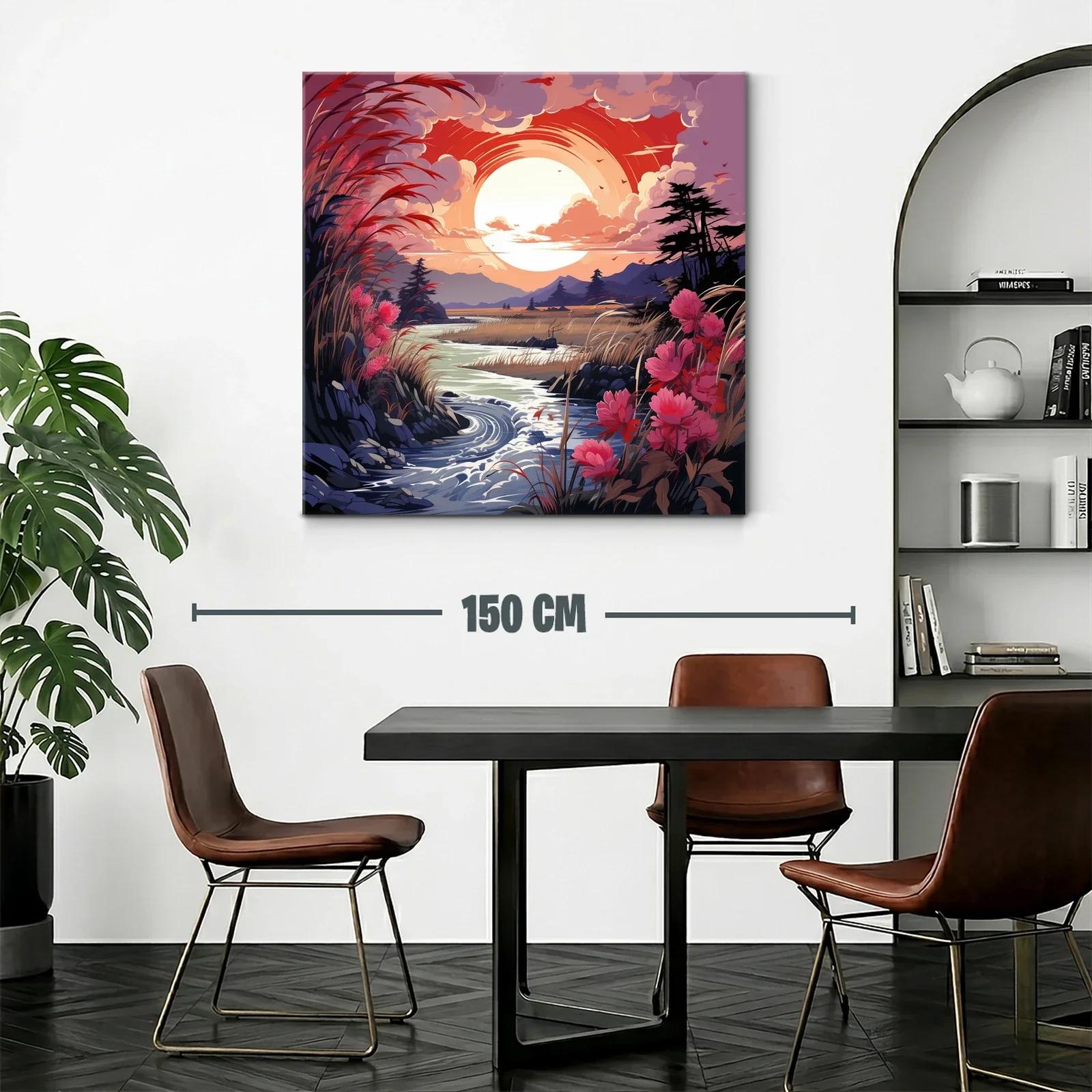 Paisaje natural al atardecer con flores y río serpenteante — miniatura 2