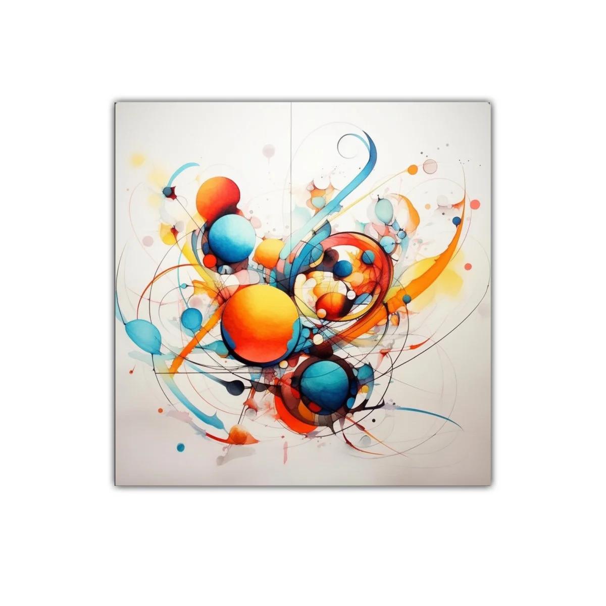 Cuadro Abstracto con Esferas en Tonos Cálidos y Fríos — imagen principal