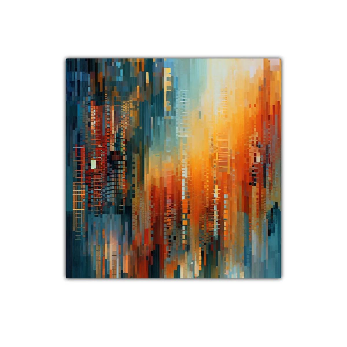 Cuadro abstracto con tonos cálidos y fríos vibrantes — imagen principal