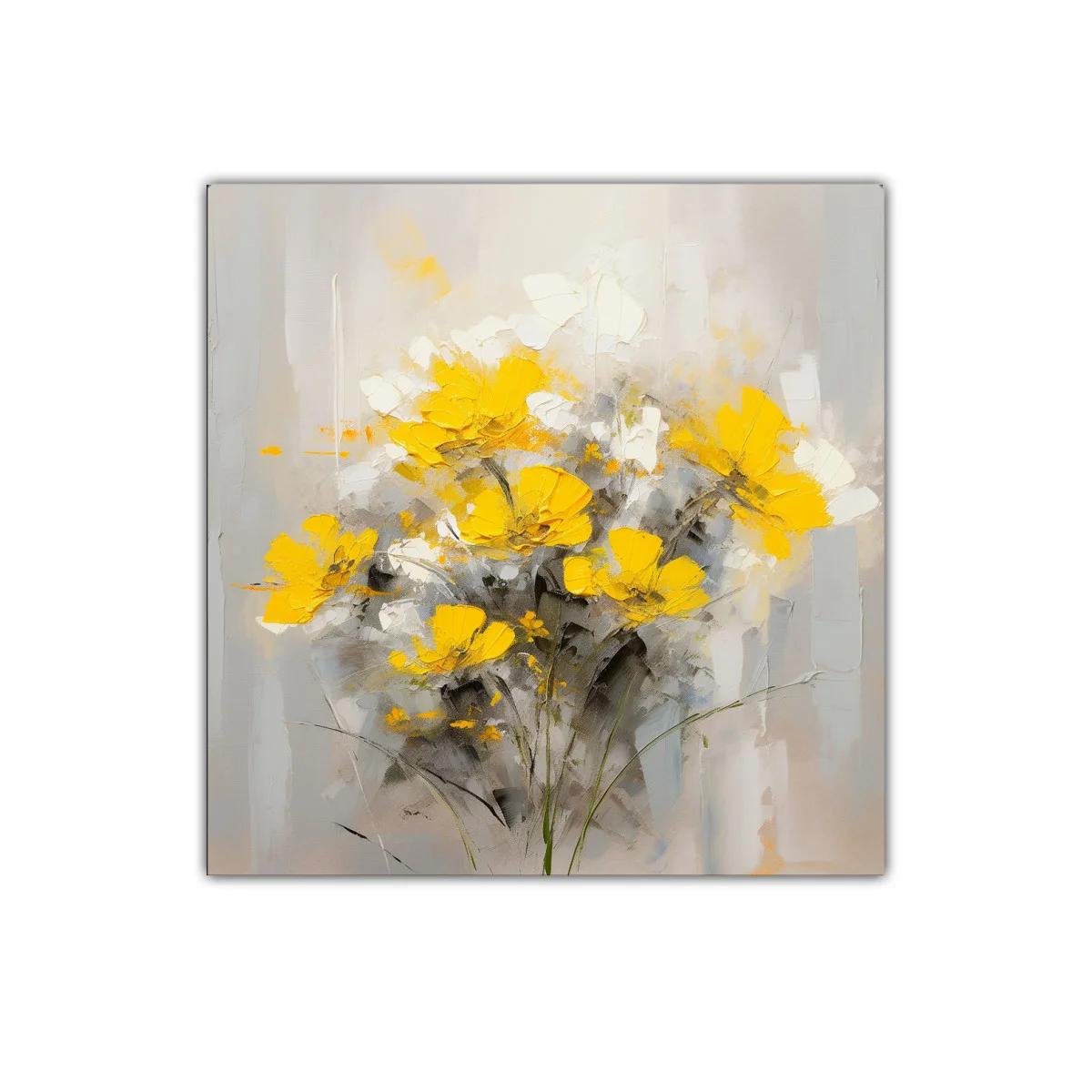 Cuadro decorativo con flores amarillas y fondo neutro — imagen principal