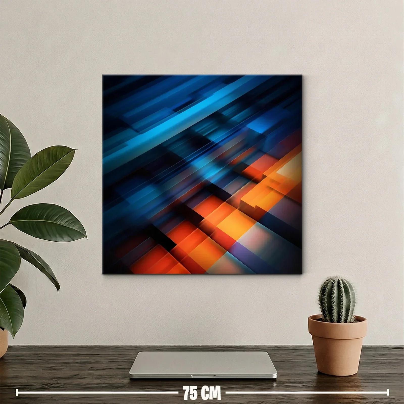 Cuadro abstracto en tonos azules y naranjas vibrantes — miniatura 2