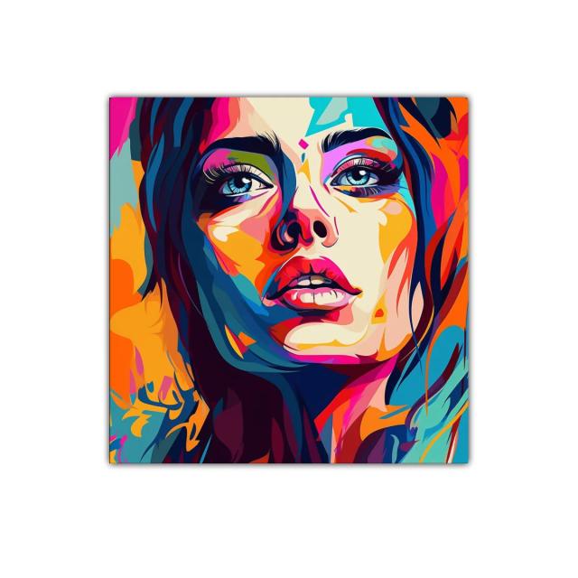Retrato vibrante con colores intensos y mirada expresiva