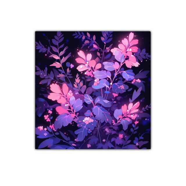 Cuadro de flores vibrantes en tonos púrpura y rosa