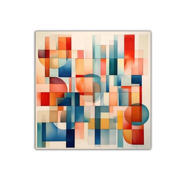 Composición geométrica en tonos cálidos y fríos vibrantes