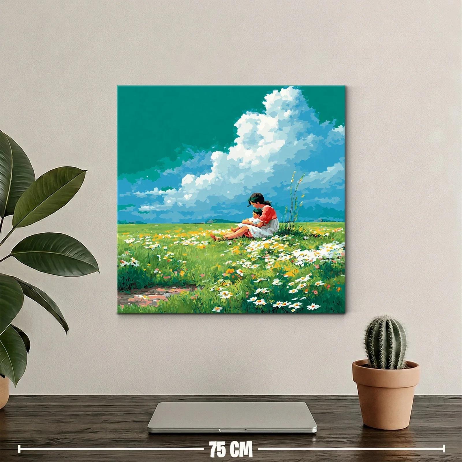 Tranquilidad en un campo de flores con madre e hijo — miniatura 2