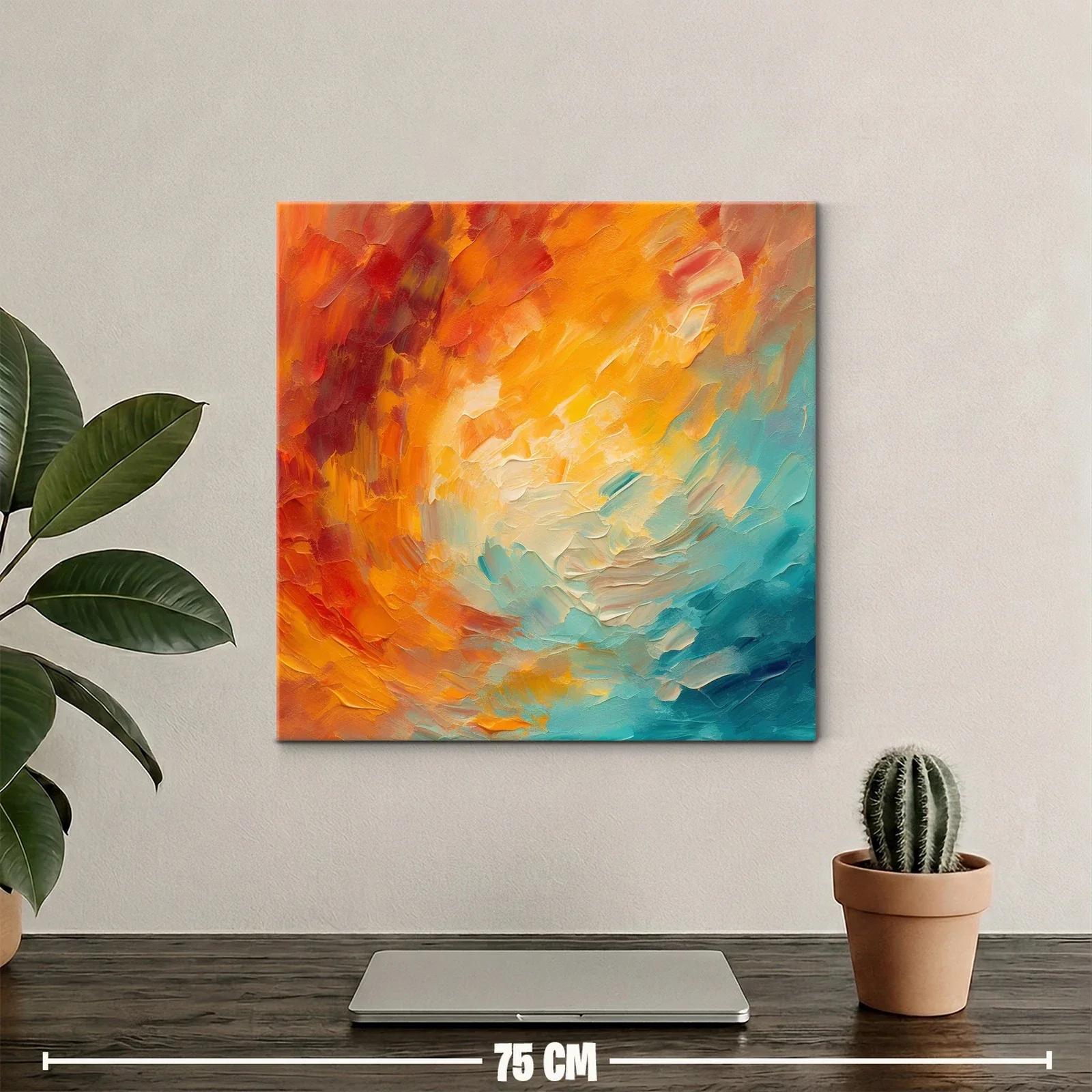 Cuadro abstracto en tonos cálidos y azules vibrantes — miniatura 2