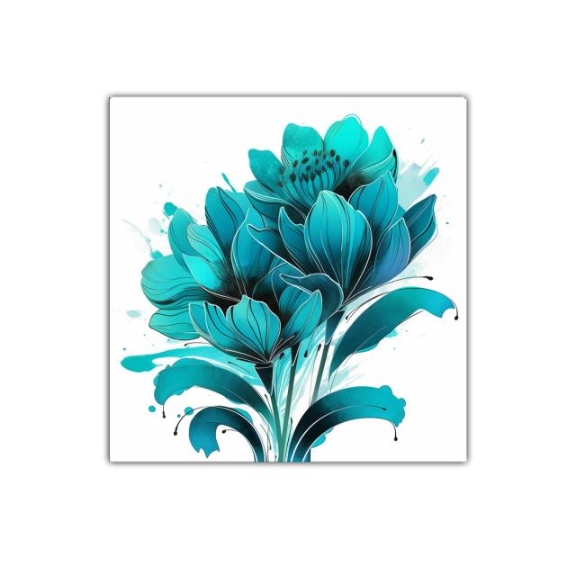 Cuadro decorativo con flores en tonos turquesa vibrante