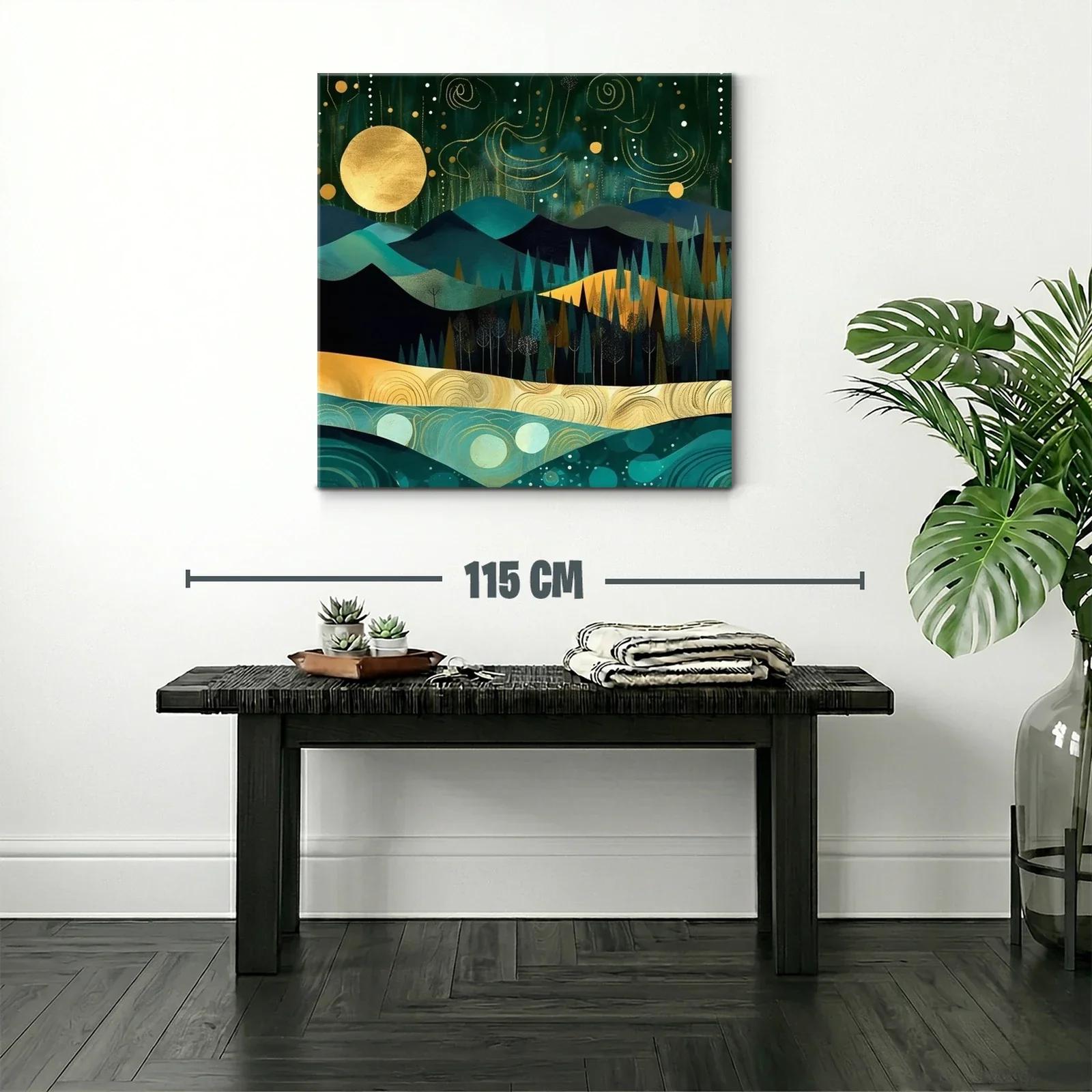 Paisaje nocturno con luna dorada y montañas estilizadas — miniatura 2