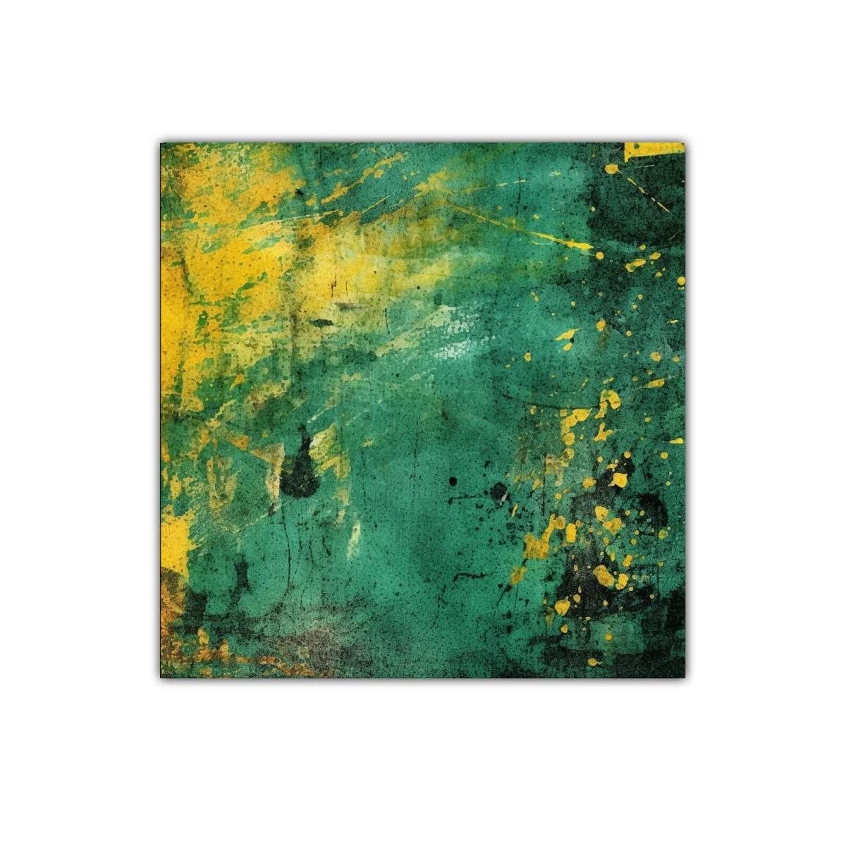 Cuadro abstracto en tonos verdes y amarillos vibrantes