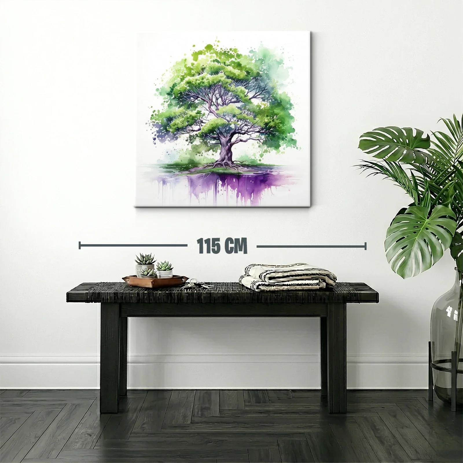 Árbol vibrante con reflejo en tonos verdes y púrpuras — miniatura 2