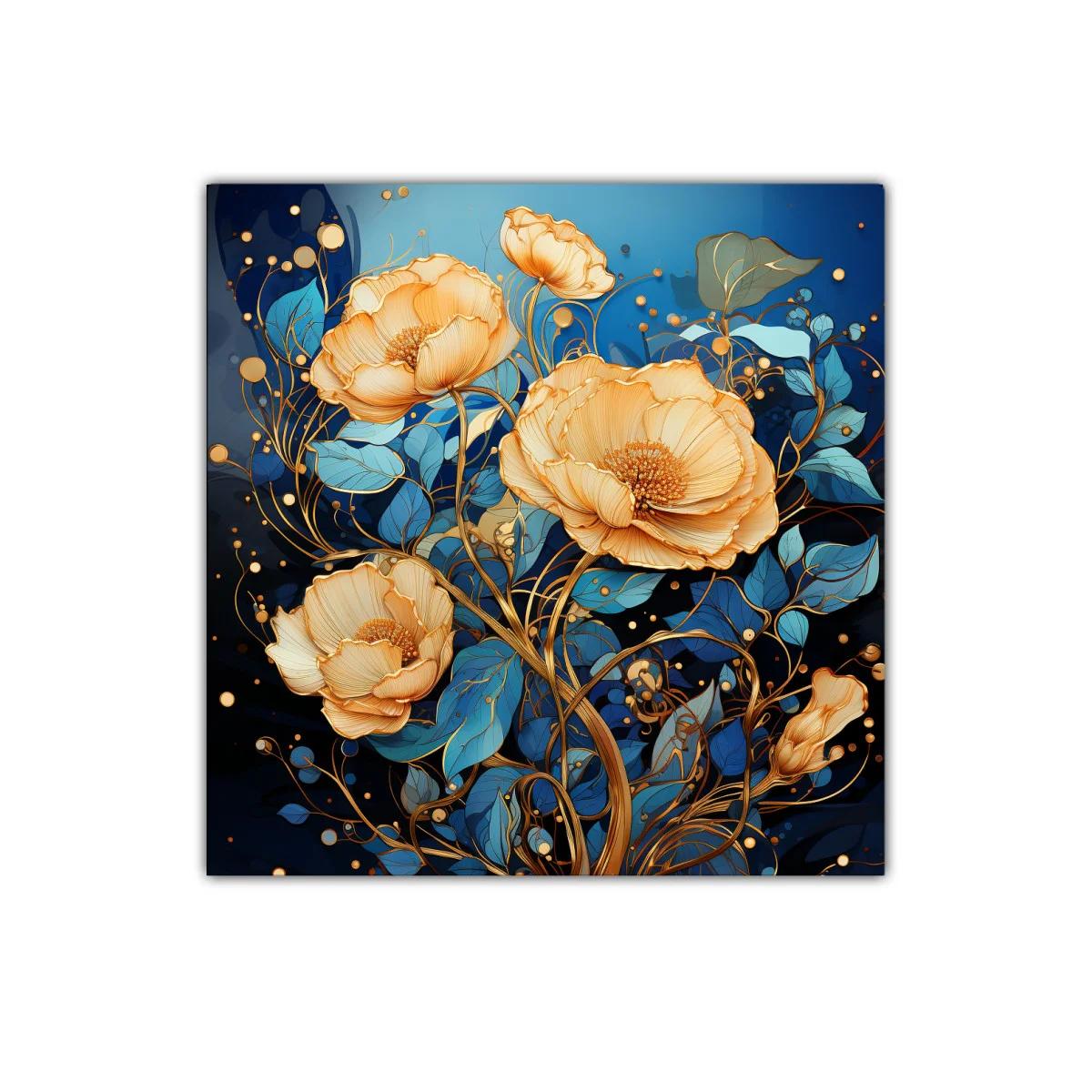 Ramillete de flores doradas sobre fondo azul intenso — imagen principal