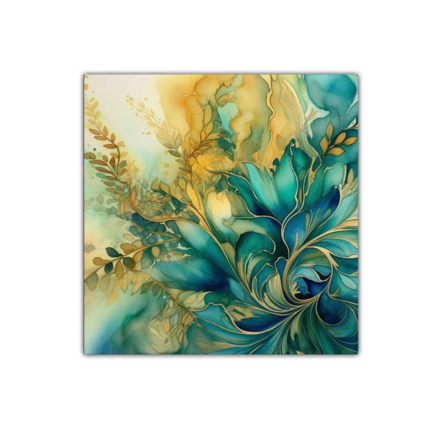 Cuadro decorativo con diseño floral en tonos verdes y dorados