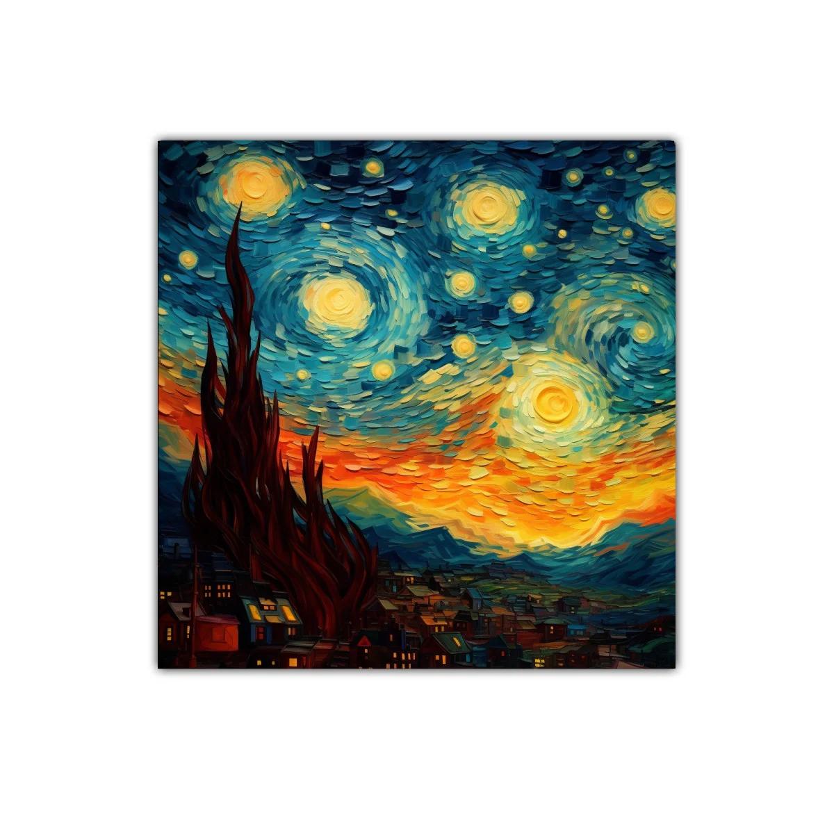 Cielo estrellado sobre un pueblo en tonos vibrantes — imagen principal