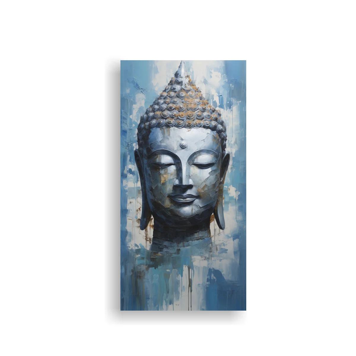 Cuadro Buda con ojos cerrados y goteos azules