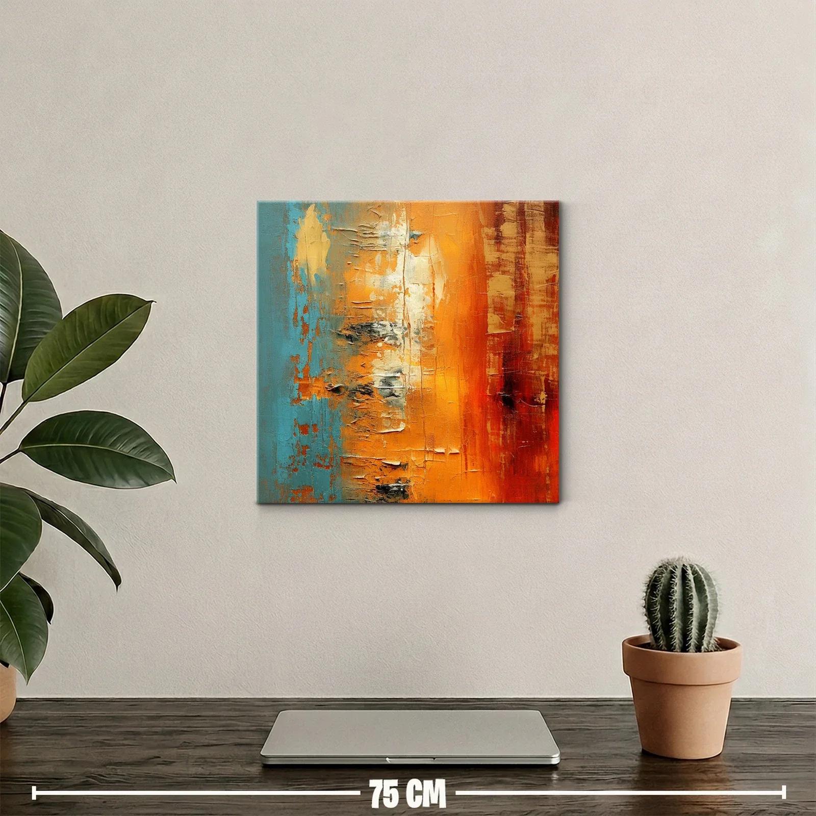 Cuadro abstracto con tonos cálidos y azul vibrante — miniatura 2