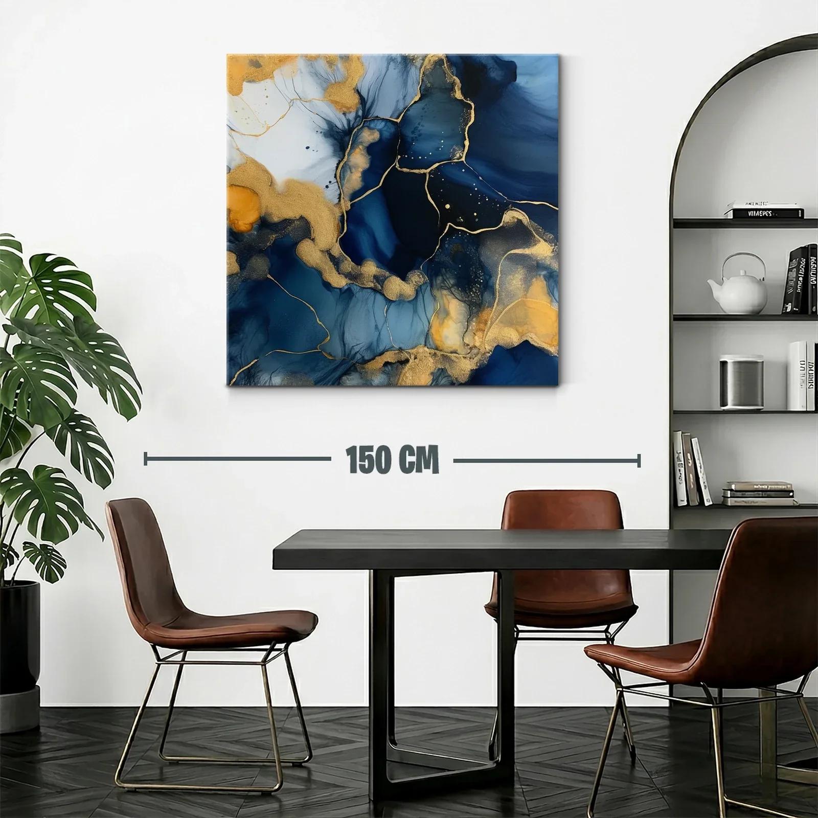 Arte abstracto en azul y dorado con textura fluida y elegante — miniatura 2
