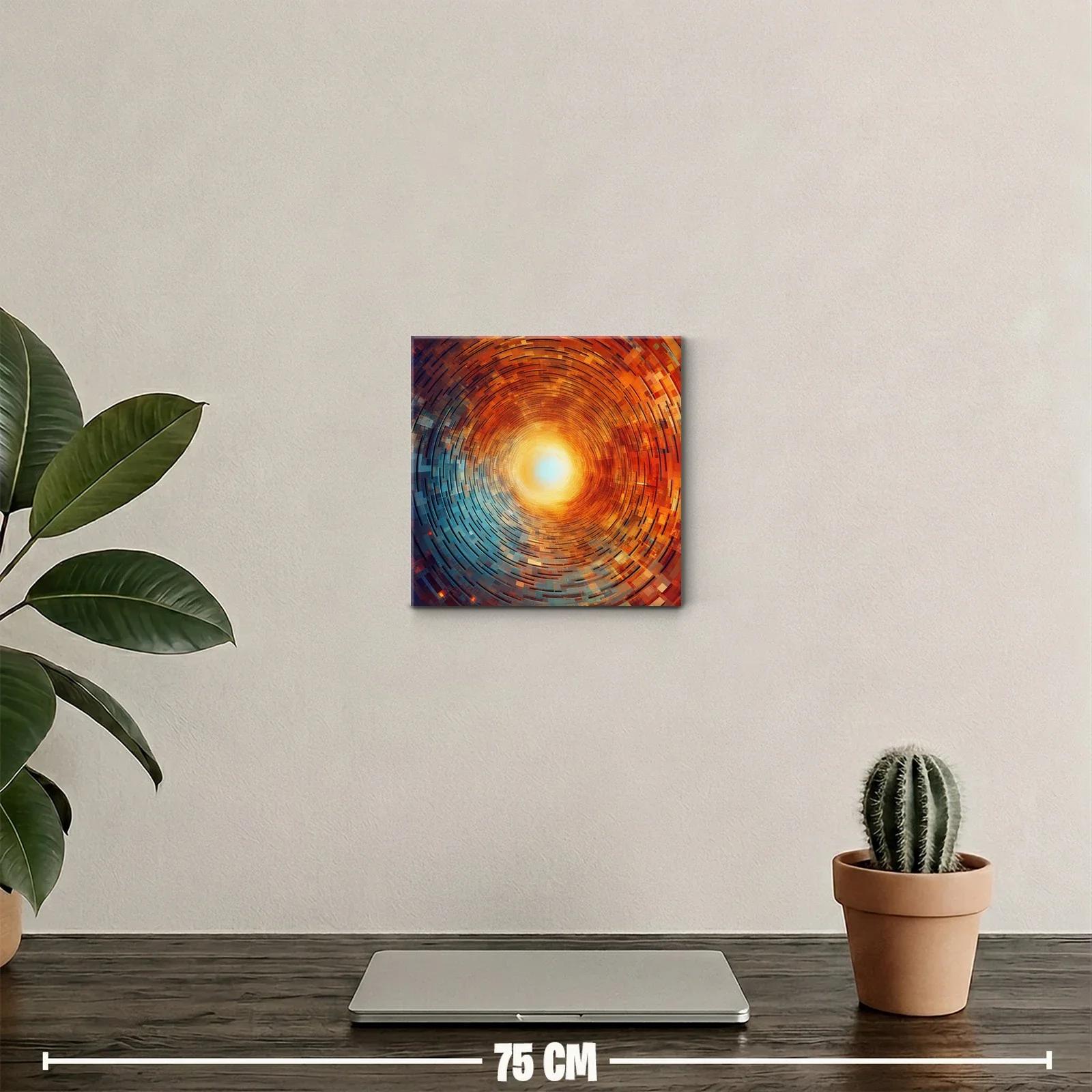 Cuadro abstracto con espiral radiante en tonos cálidos y fríos — miniatura 2