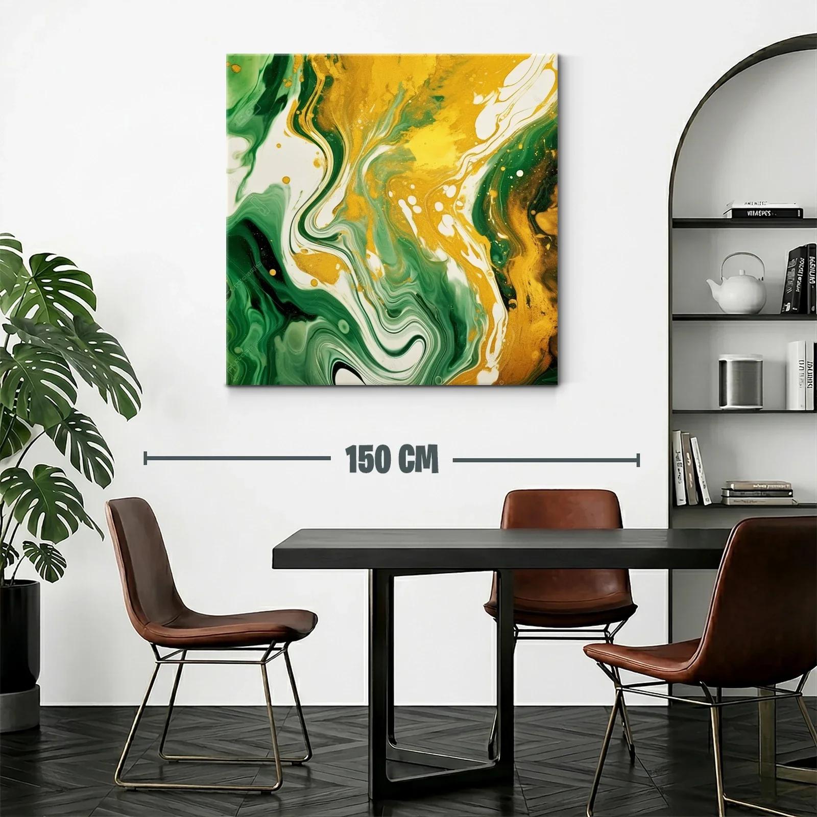Cuadro abstracto en tonos verdes y dorados vibrantes — miniatura 2