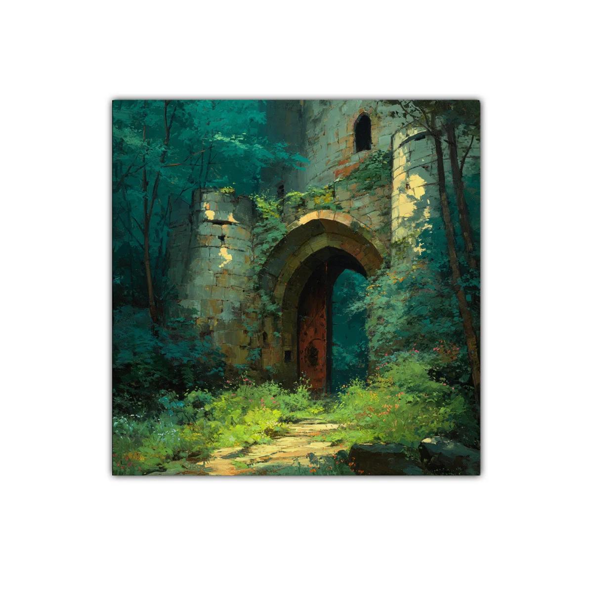 Entrada mágica de castillo entre frondoso bosque verde — imagen principal