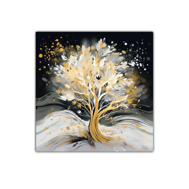 Árbol luminoso en tonos dorados y grises