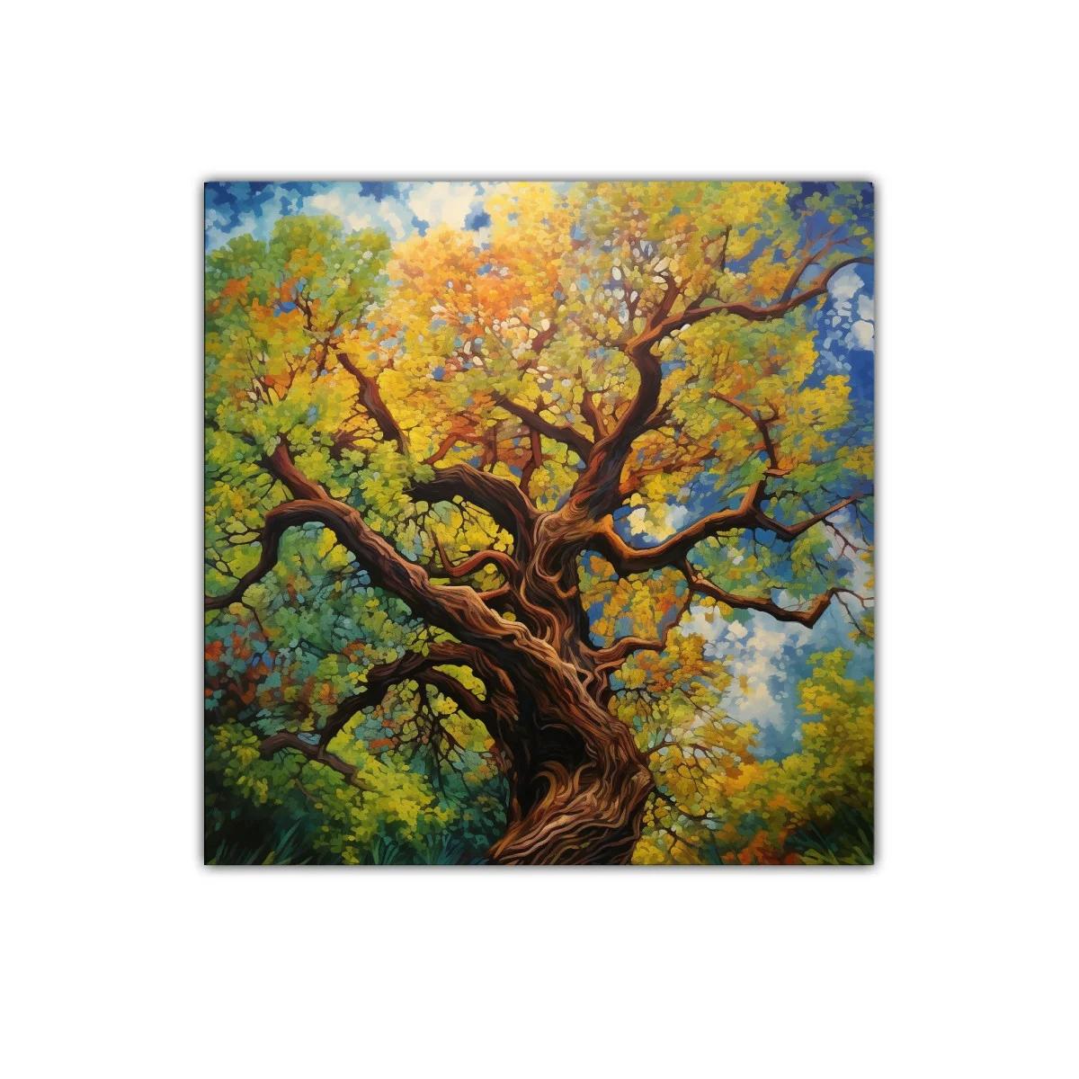 Árbol exuberante con hojas coloridas y cielo azul vibrante — imagen principal