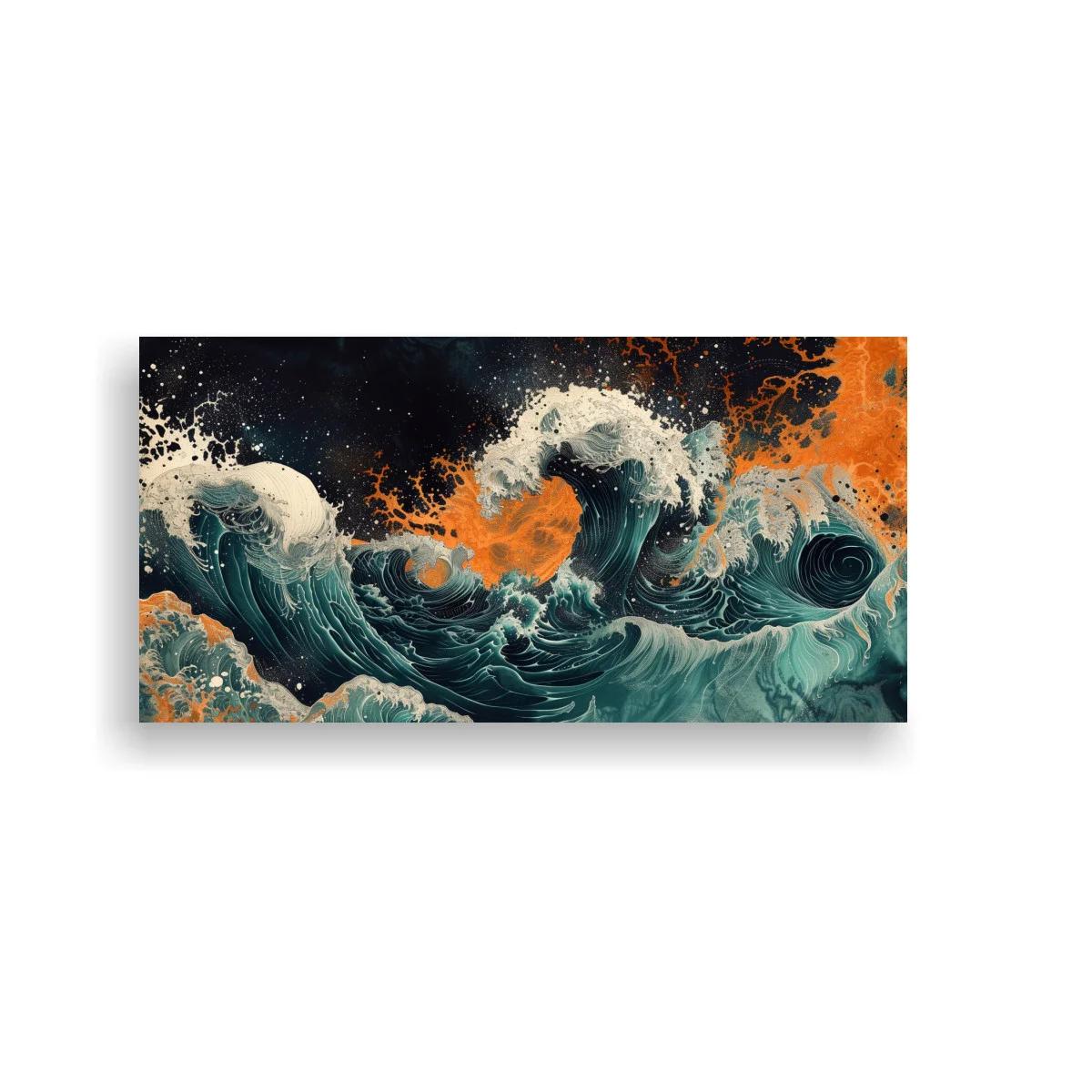 Cuadro olas del mar embravecido con contraste naranja