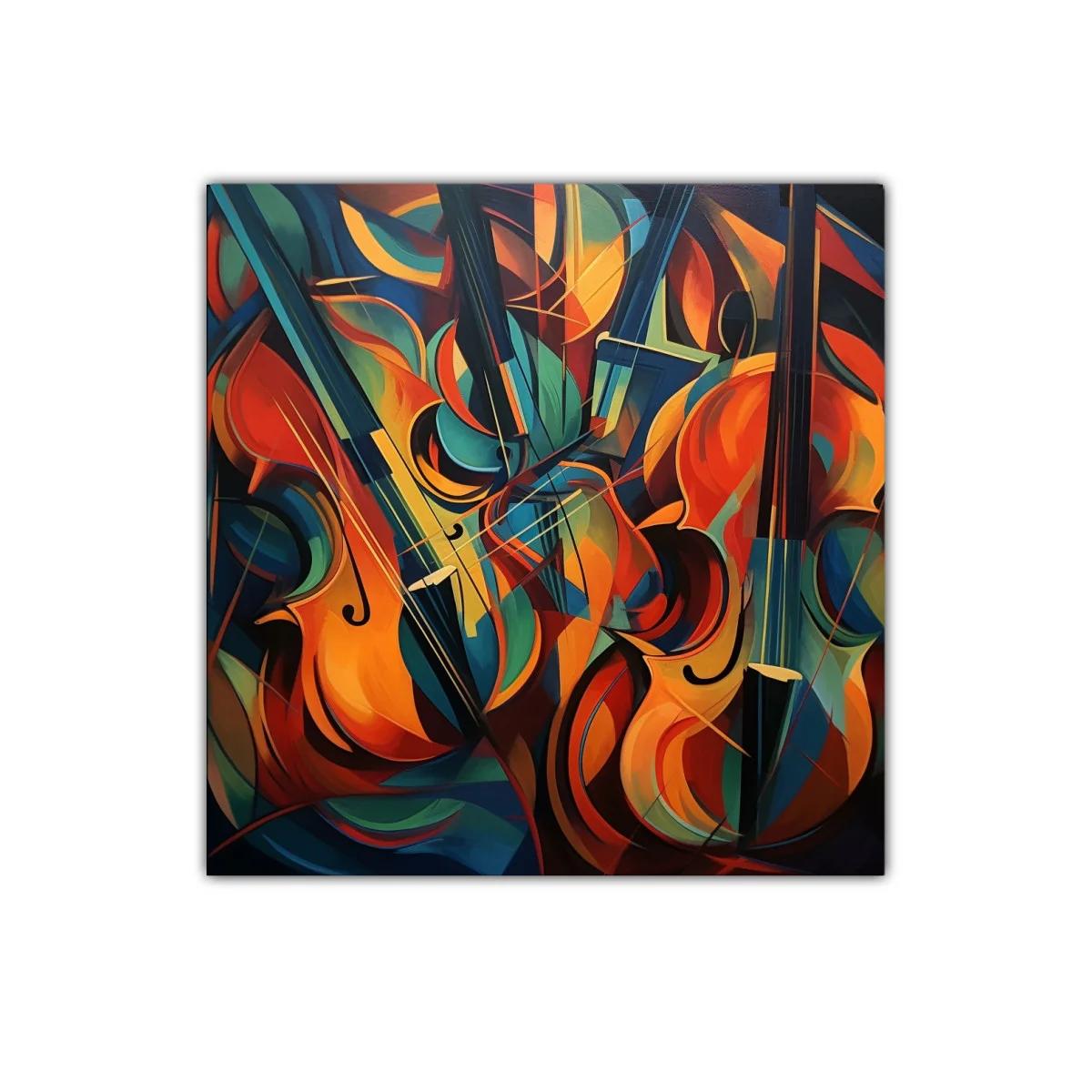 Cuadro de violines abstractos con colores vibrantes