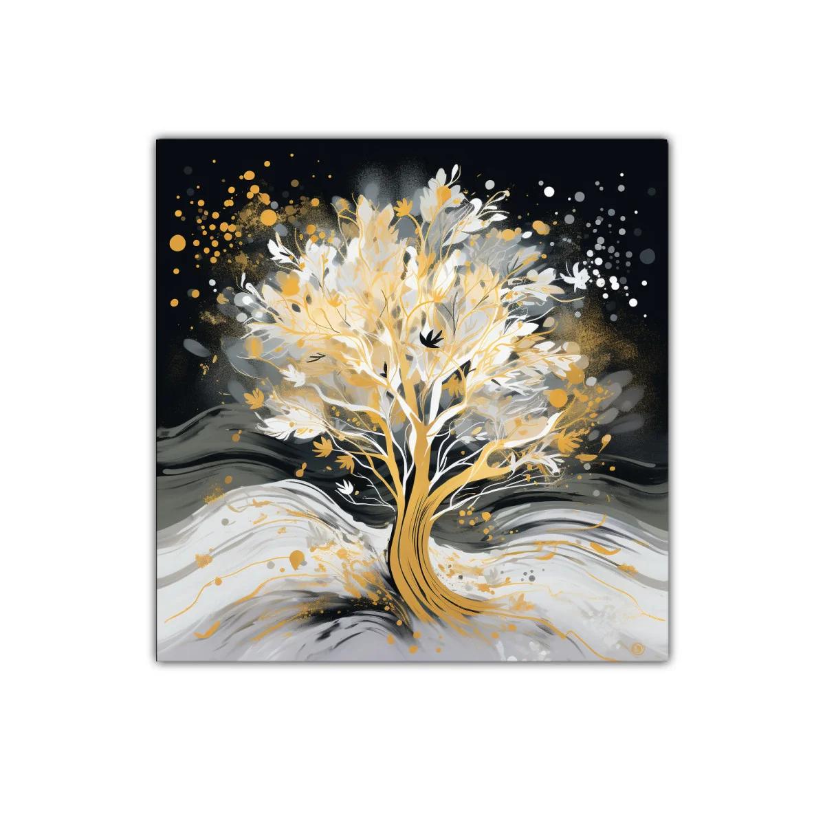 Árbol luminoso en tonos dorados y grises — imagen principal
